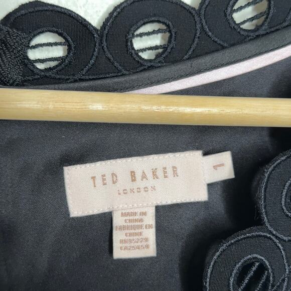 TED BAKER Emalise Dress Eyelet Lace Cut Out Black Fit and Flare {3O4} - Picture 4 of 5